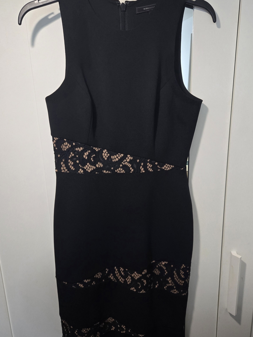 BCBGMaxAzria Black Asymmetrical Lace-Panel Dress - Picture 5 of 13